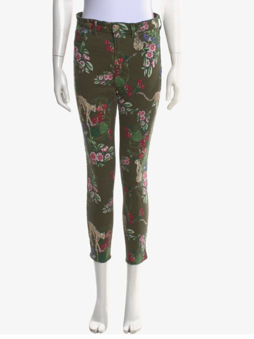 L'Agence Margot Jeans Cotton High Rise Skinny Denim Pants Floral Green Size 30